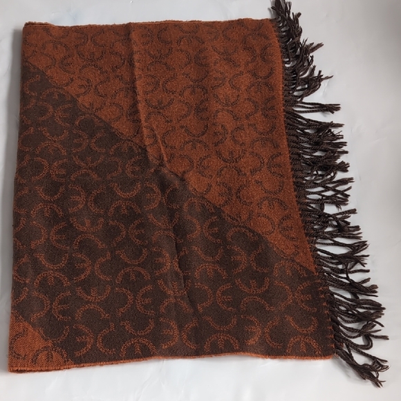 Perry Ellis Rectangular Orange Brown Patterned Scarf - Picture 5 of 8